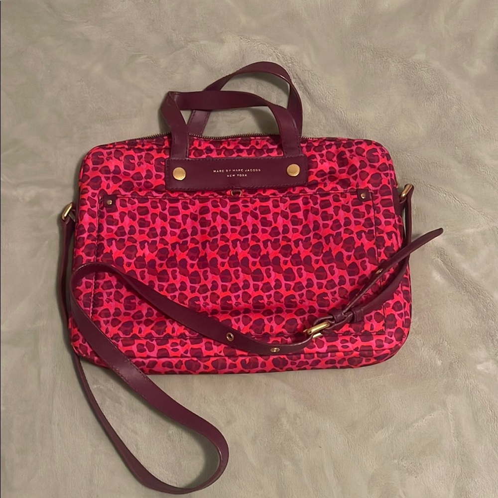 Marc Jacobs NY Red Leopard Print Laptop Bag
